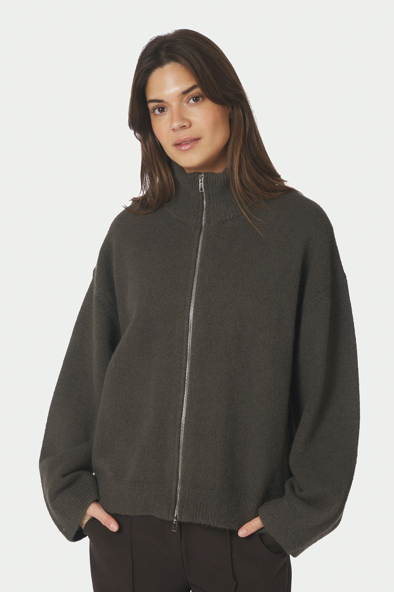 Asley Zip cardigan - Moss Green